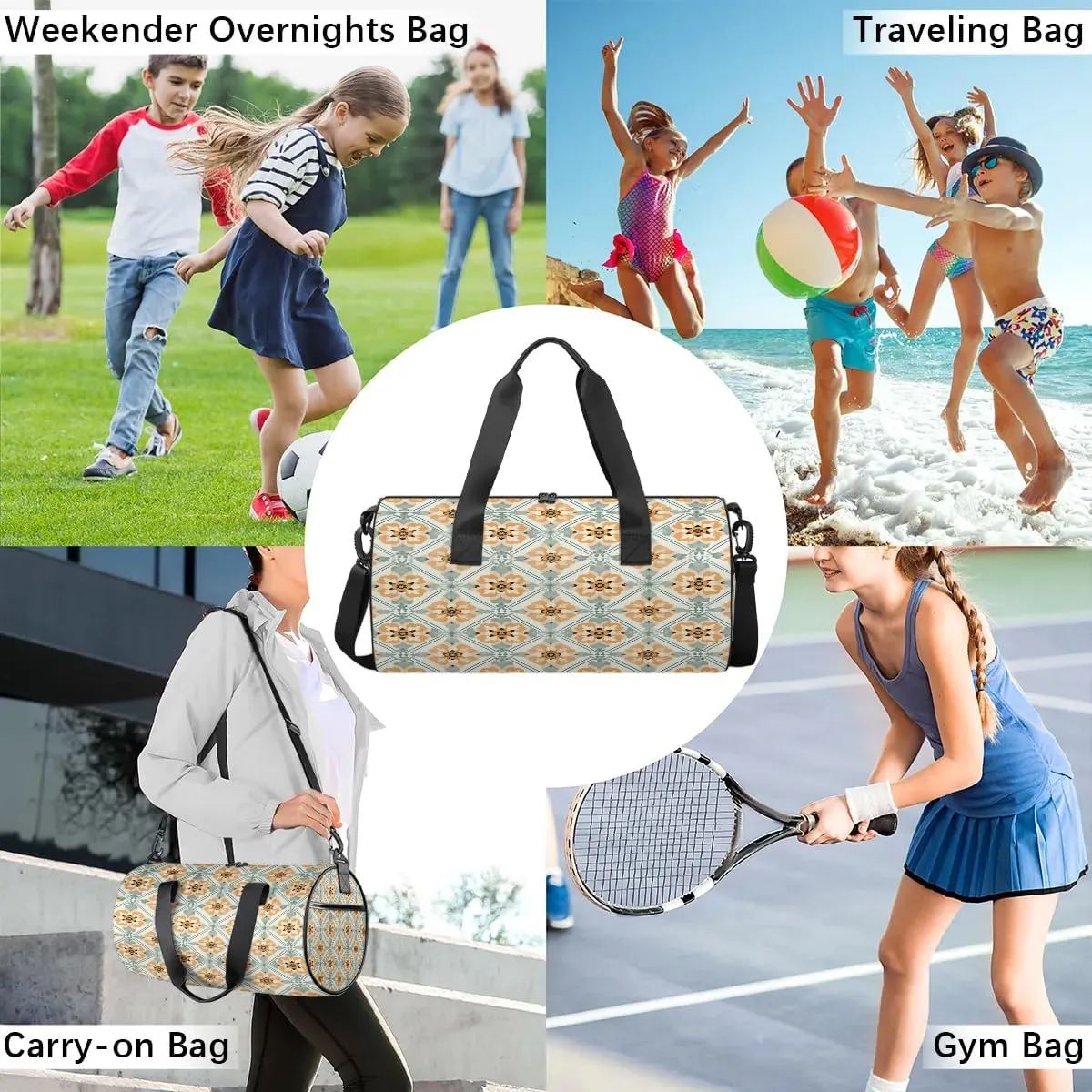 Gym Bags for Men Women Beautiful Boho Sports Duffel Bags Carry On Travel Duffle Bag with Detachable Adjustable Shoulder Strap Overnight Weekender Bag