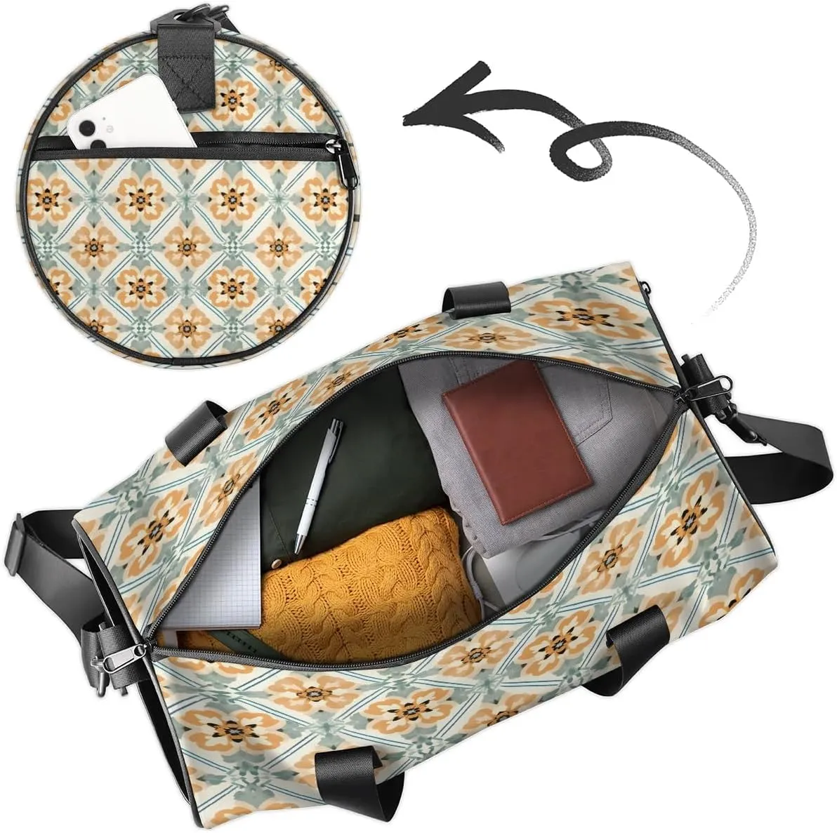 Gym Bags for Men Women Beautiful Boho Sports Duffel Bags Carry On Travel Duffle Bag with Detachable Adjustable Shoulder Strap Overnight Weekender Bag