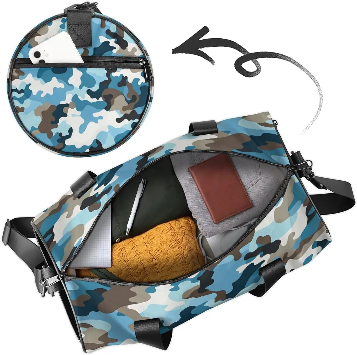 Gym Bags for Men Women Camo Print Sports Duffel Bags Carry On Travel Duffle Bag with Detachable Adjustable Shoulder Strap Overnight Weekender Bag