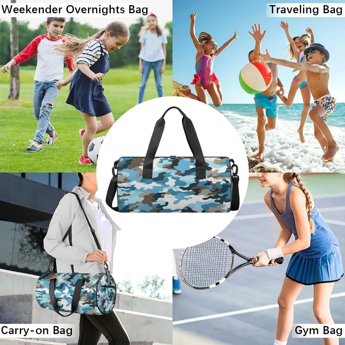 Gym Bags for Men Women Camo Print Sports Duffel Bags Carry On Travel Duffle Bag with Detachable Adjustable Shoulder Strap Overnight Weekender Bag