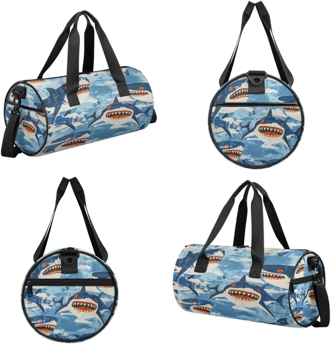 Gym Bags for Men Women Cartoon Sharks Sports Duffel Bags Carry On Travel Duffle Bag with Detachable Adjustable Shoulder Strap Overnight Weekender Bag
