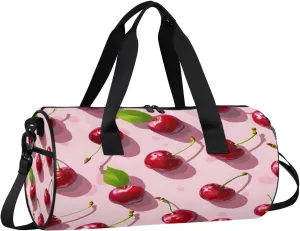Gym Bags for Men Women Cherries Theme Sports Duffel Bags Carry On Travel Duffle Bag with Detachable Adjustable Shoulder Strap Overnight Weekender Bag