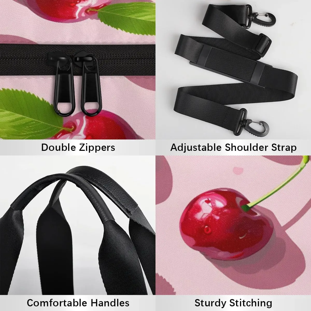 Gym Bags for Men Women Cherries Theme Sports Duffel Bags Carry On Travel Duffle Bag with Detachable Adjustable Shoulder Strap Overnight Weekender Bag