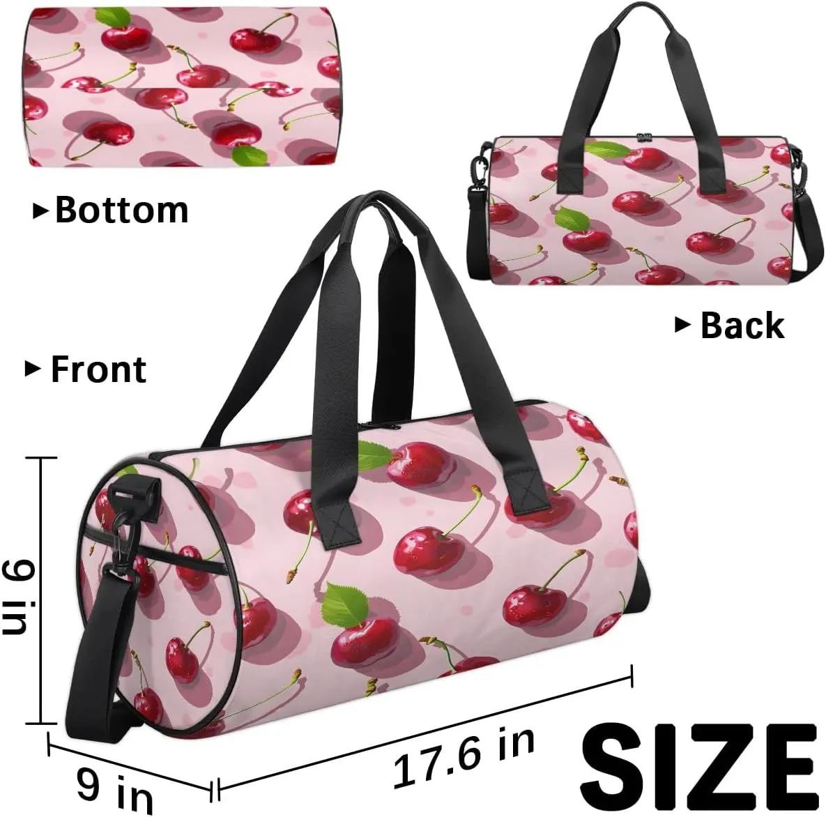 Gym Bags for Men Women Cherries Theme Sports Duffel Bags Carry On Travel Duffle Bag with Detachable Adjustable Shoulder Strap Overnight Weekender Bag