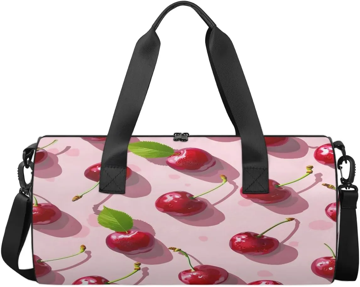 Gym Bags for Men Women Cherries Theme Sports Duffel Bags Carry On Travel Duffle Bag with Detachable Adjustable Shoulder Strap Overnight Weekender Bag
