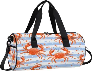 Gym Bags for Men Women Crabs Stripes Sports Duffel Bags Carry On Travel Duffle Bag with Detachable Adjustable Shoulder Strap Overnight Weekender Bag