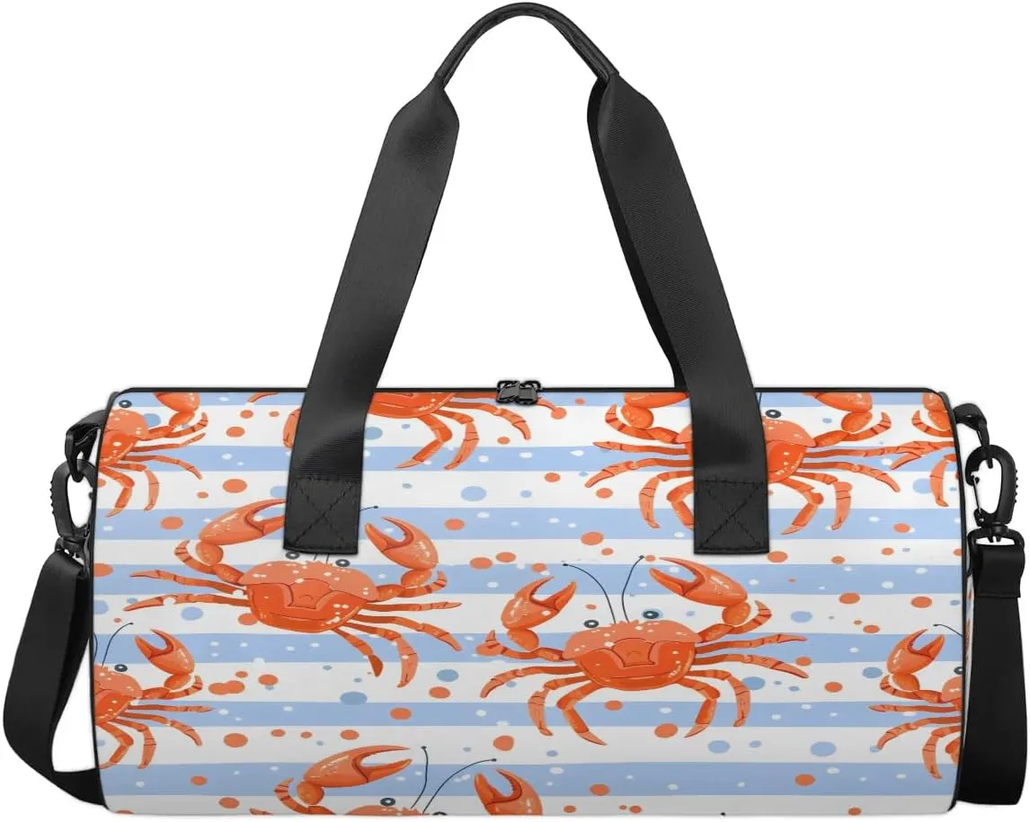 Gym Bags for Men Women Crabs Stripes Sports Duffel Bags Carry On Travel Duffle Bag with Detachable Adjustable Shoulder Strap Overnight Weekender Bag