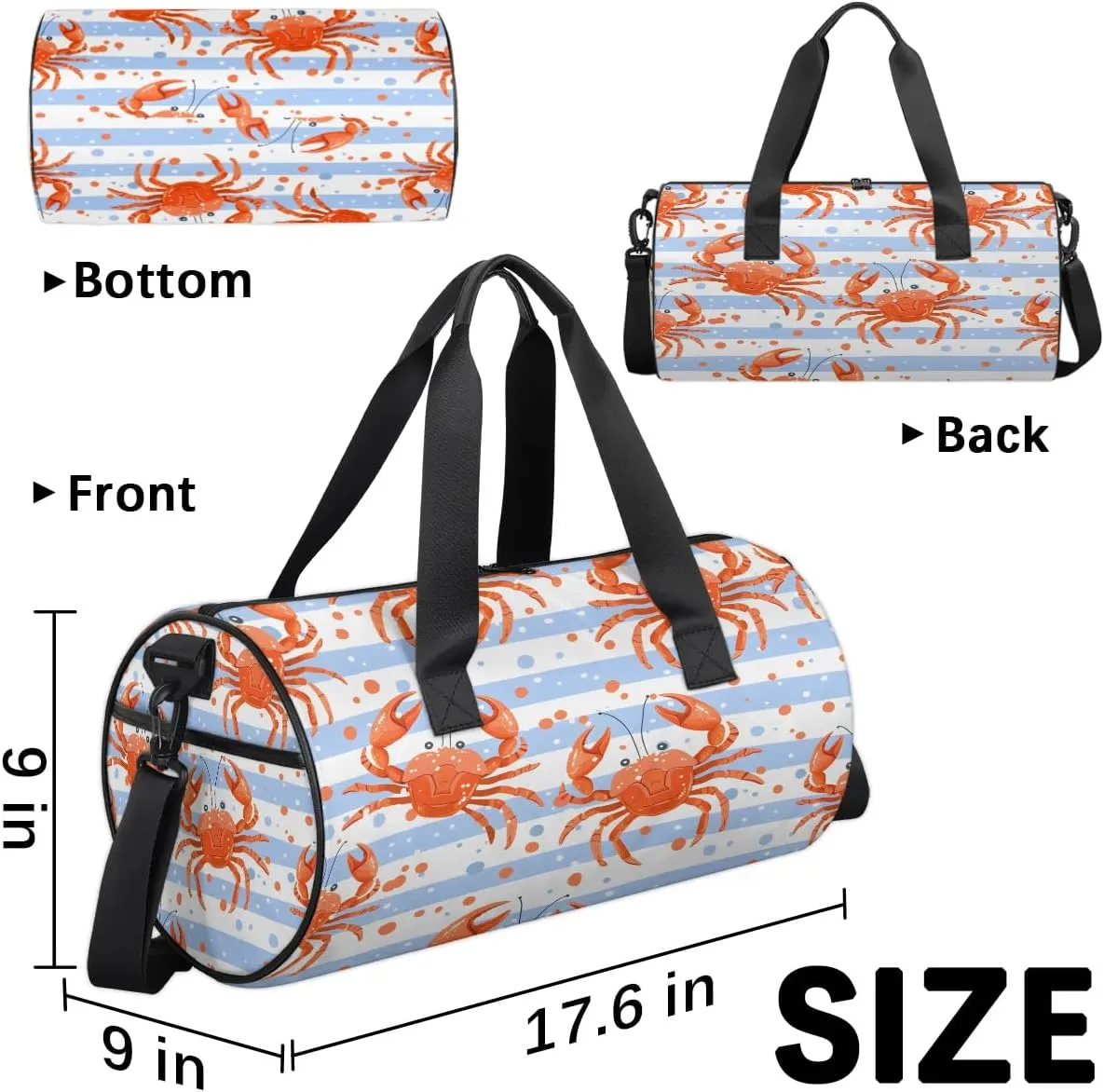 Gym Bags for Men Women Crabs Stripes Sports Duffel Bags Carry On Travel Duffle Bag with Detachable Adjustable Shoulder Strap Overnight Weekender Bag