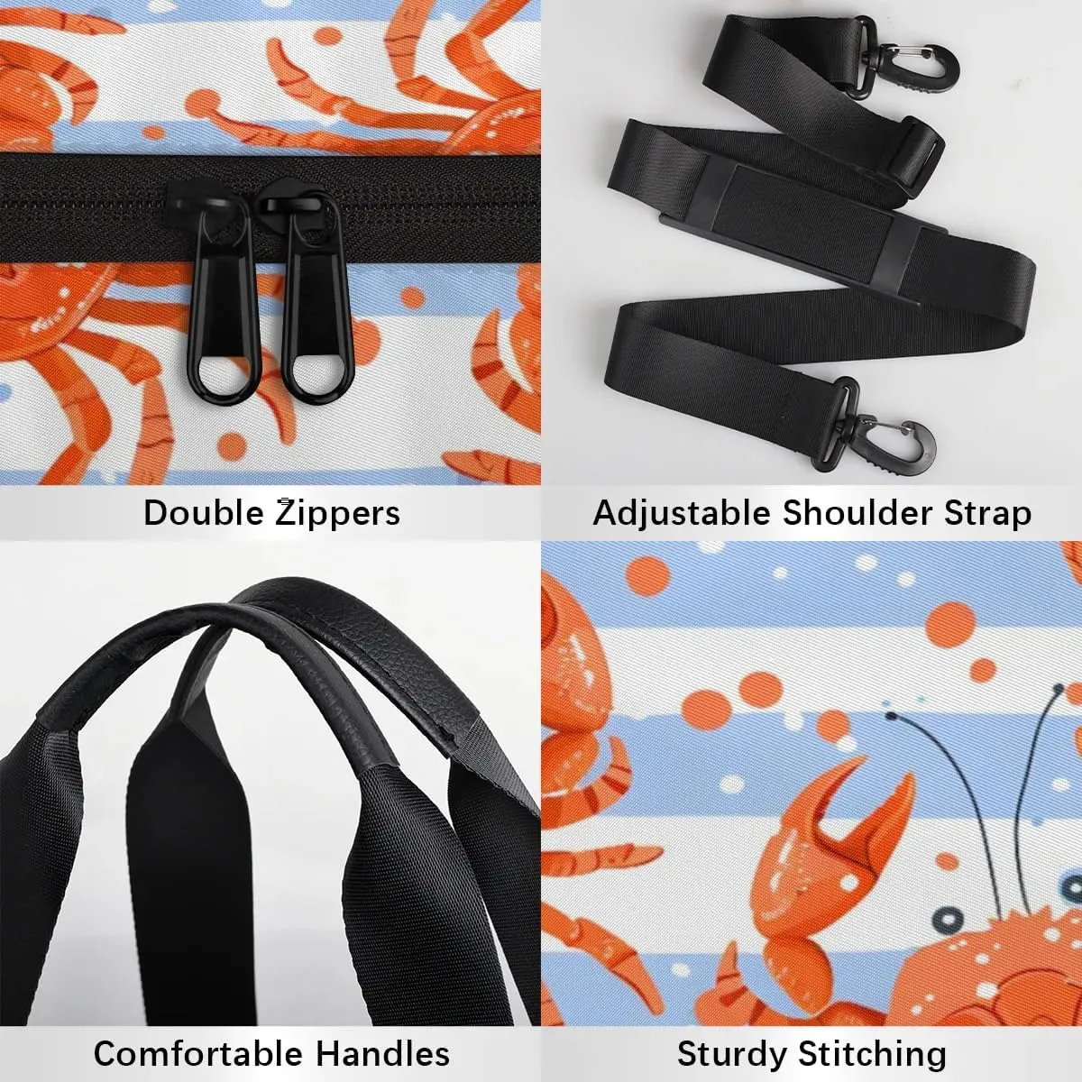 Gym Bags for Men Women Crabs Stripes Sports Duffel Bags Carry On Travel Duffle Bag with Detachable Adjustable Shoulder Strap Overnight Weekender Bag