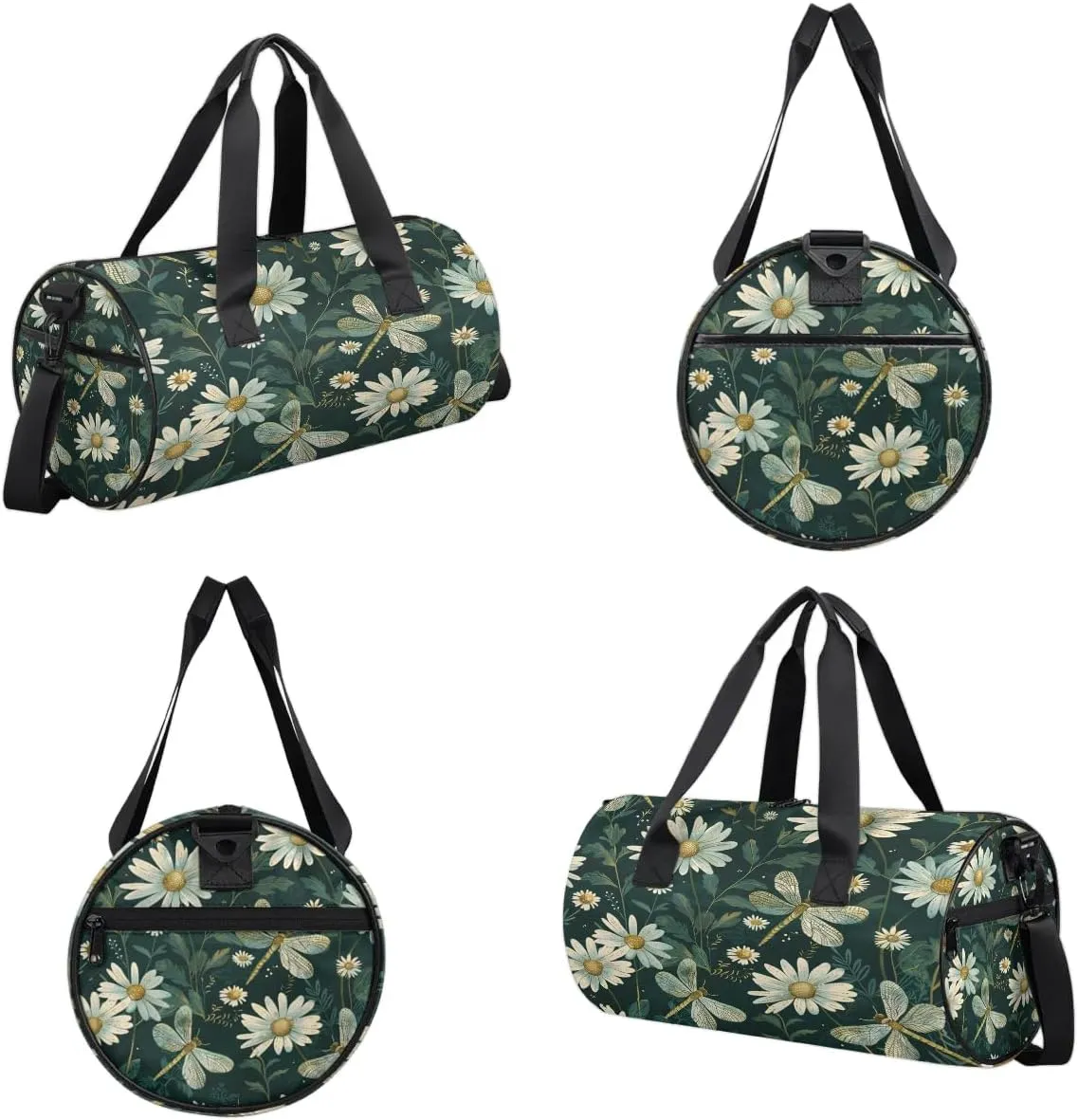 Gym Bags for Men Women Daisies Dragonflies Sports Duffel Bags Carry On Travel Duffle Bag with Detachable Adjustable Shoulder Strap Overnight Weekender Bag