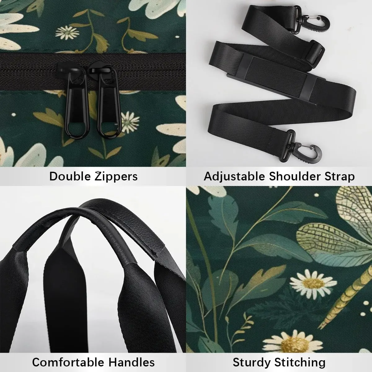 Gym Bags for Men Women Daisies Dragonflies Sports Duffel Bags Carry On Travel Duffle Bag with Detachable Adjustable Shoulder Strap Overnight Weekender Bag