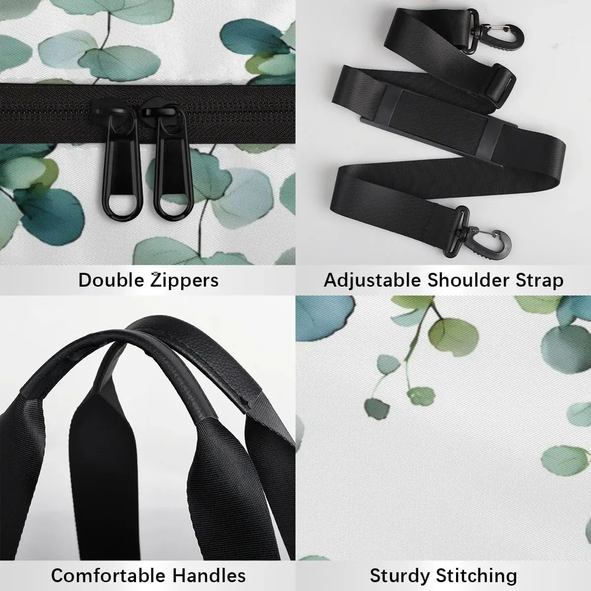 Gym Bags for Men Women Eucalyptus Green Leaves Sports Duffel Bags Carry On Travel Duffle Bag with Detachable Adjustable Shoulder Strap Overnight Weekender Bag
