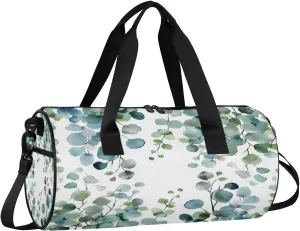 Gym Bags for Men Women Eucalyptus Green Leaves Sports Duffel Bags Carry On Travel Duffle Bag with Detachable Adjustable Shoulder Strap Overnight Weekender Bag