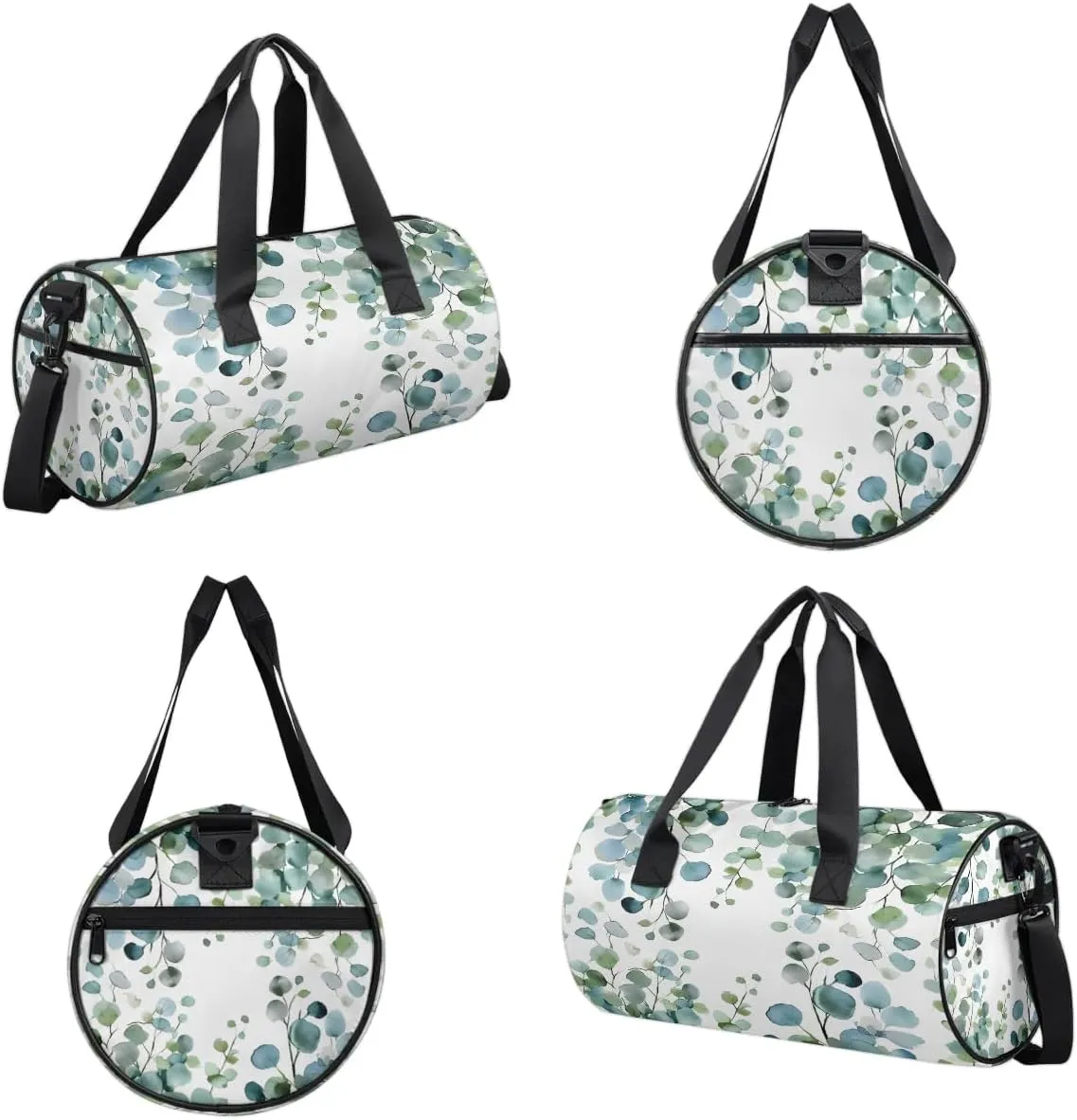 Gym Bags for Men Women Eucalyptus Green Leaves Sports Duffel Bags Carry On Travel Duffle Bag with Detachable Adjustable Shoulder Strap Overnight Weekender Bag