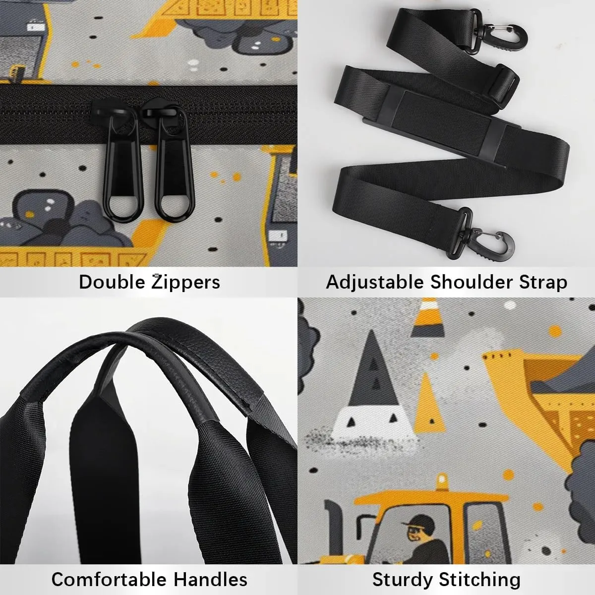 Gym Bags for Men Women Excavator Theme Sports Duffel Bags Carry On Travel Duffle Bag with Detachable Adjustable Shoulder Strap Overnight Weekender Bag