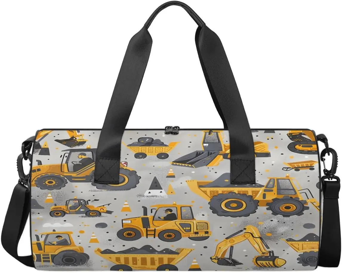 Gym Bags for Men Women Excavator Theme Sports Duffel Bags Carry On Travel Duffle Bag with Detachable Adjustable Shoulder Strap Overnight Weekender Bag