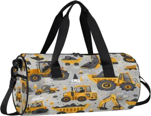 Gym Bags for Men Women Excavator Theme Sports Duffel Bags Carry On Travel Duffle Bag with Detachable Adjustable Shoulder Strap Overnight Weekender Bag