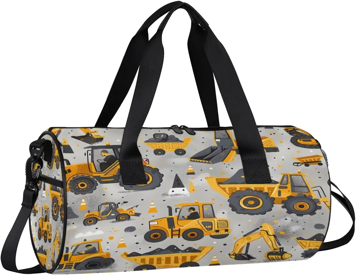 Gym Bags for Men Women Excavator Theme Sports Duffel Bags Carry On Travel Duffle Bag with Detachable Adjustable Shoulder Strap Overnight Weekender Bag