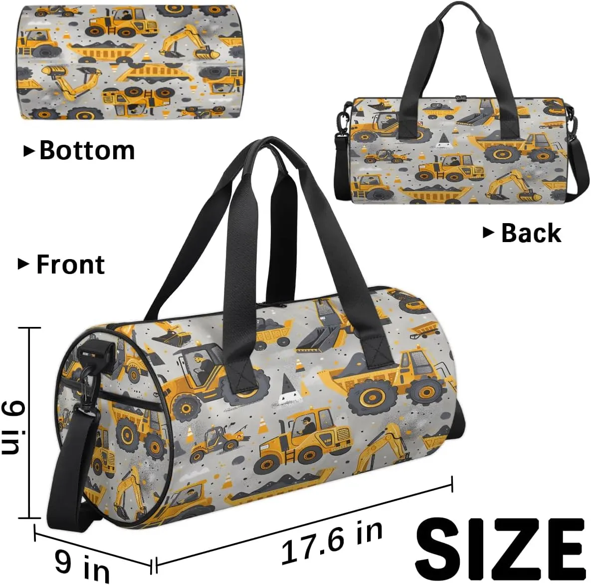 Gym Bags for Men Women Excavator Theme Sports Duffel Bags Carry On Travel Duffle Bag with Detachable Adjustable Shoulder Strap Overnight Weekender Bag