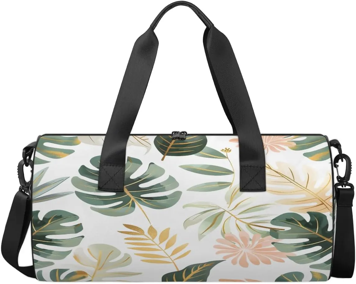 Gym Bags for Men Women Fern Leaves Themed Sports Duffel Bags Carry On Travel Duffle Bag with Detachable Adjustable Shoulder Strap Overnight Weekender Bag