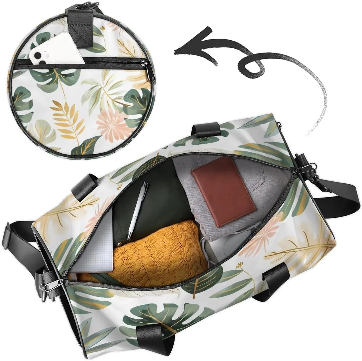 Gym Bags for Men Women Fern Leaves Themed Sports Duffel Bags Carry On Travel Duffle Bag with Detachable Adjustable Shoulder Strap Overnight Weekender Bag