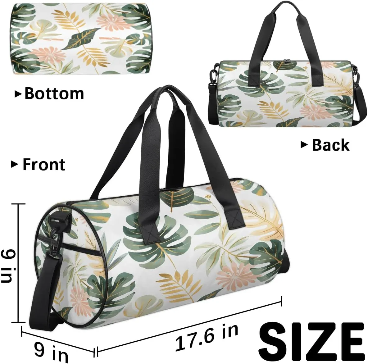 Gym Bags for Men Women Fern Leaves Themed Sports Duffel Bags Carry On Travel Duffle Bag with Detachable Adjustable Shoulder Strap Overnight Weekender Bag