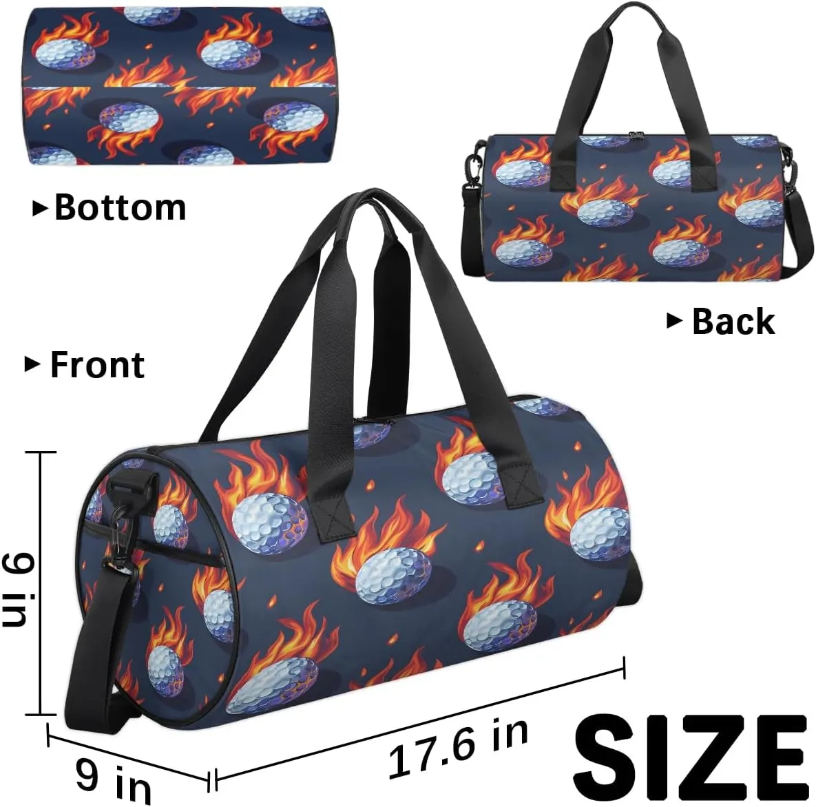 Gym Bags for Men Women Fire Golf Ball Sports Duffel Bags Carry On Travel Duffle Bag with Detachable Adjustable Shoulder Strap Overnight Weekender Bag