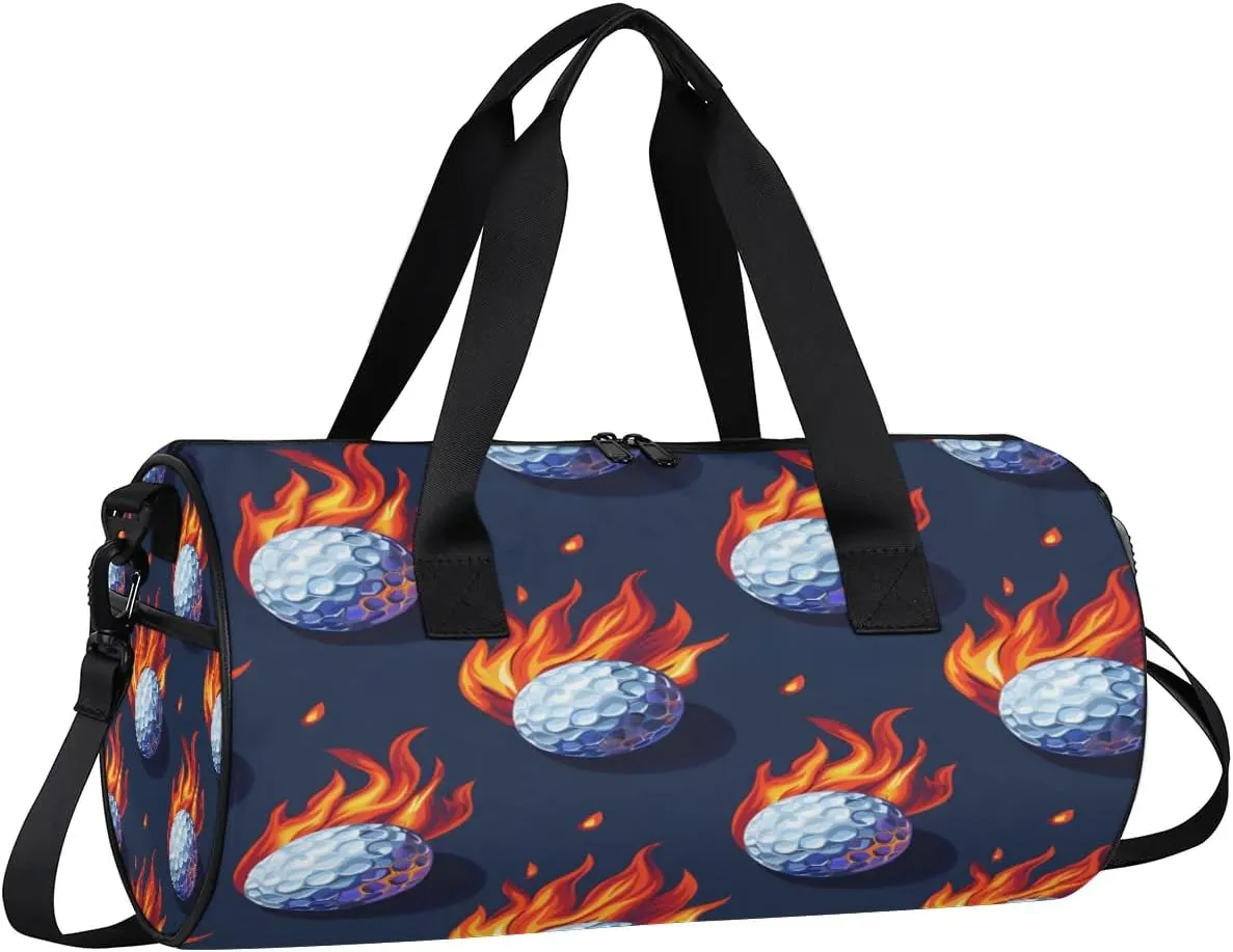 Gym Bags for Men Women Fire Golf Ball Sports Duffel Bags Carry On Travel Duffle Bag with Detachable Adjustable Shoulder Strap Overnight Weekender Bag