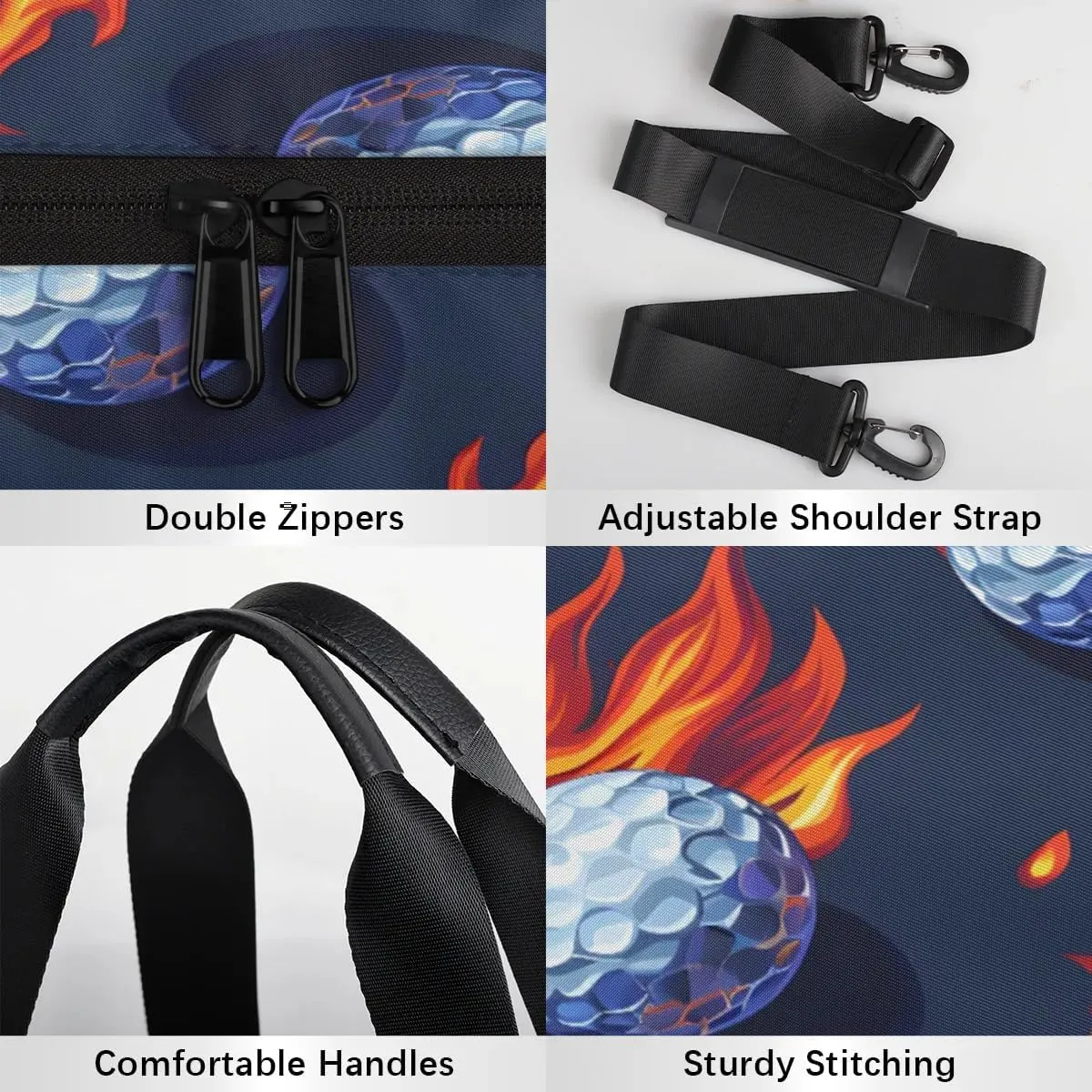 Gym Bags for Men Women Fire Golf Ball Sports Duffel Bags Carry On Travel Duffle Bag with Detachable Adjustable Shoulder Strap Overnight Weekender Bag