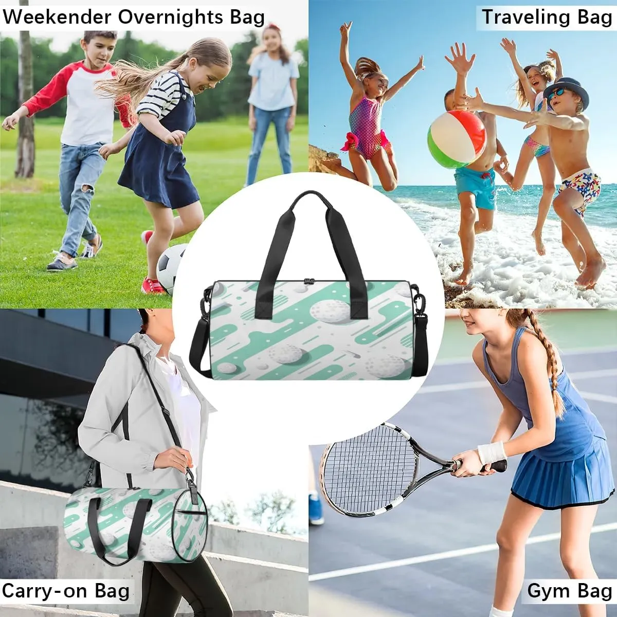 Gym Bags for Men Women Golf Ball Print Sports Duffel Bags Carry On Travel Duffle Bag with Detachable Adjustable Shoulder Strap Overnight Weekender Bag