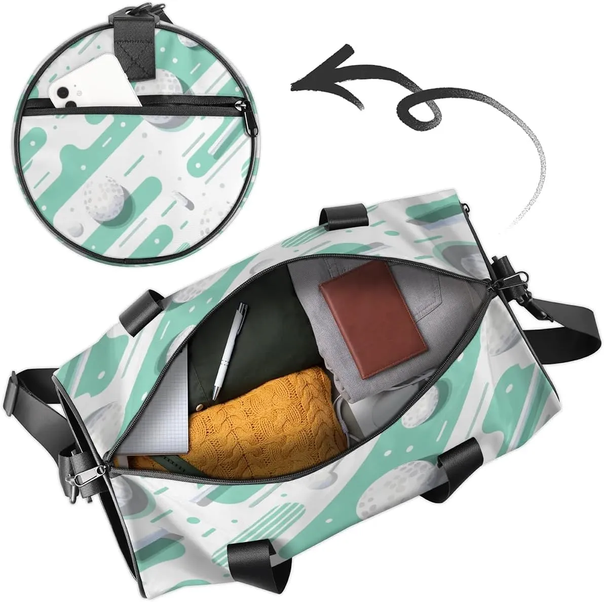 Gym Bags for Men Women Golf Ball Print Sports Duffel Bags Carry On Travel Duffle Bag with Detachable Adjustable Shoulder Strap Overnight Weekender Bag