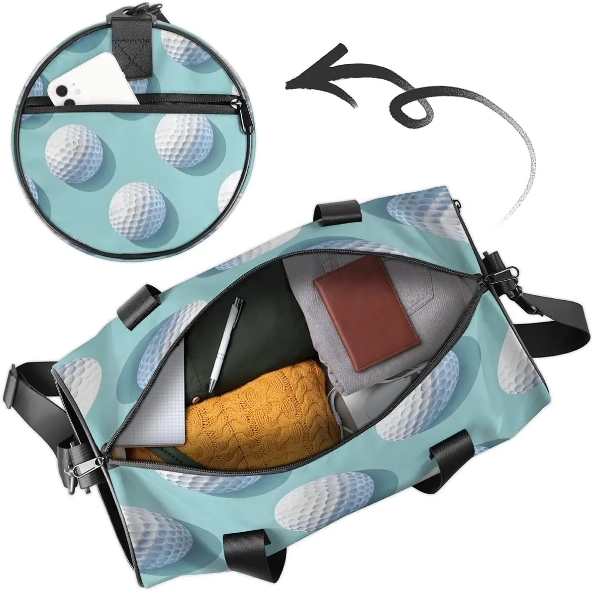 Gym Bags for Men Women Golf Balls Sports Duffel Bags Carry On Travel Duffle Bag with Detachable Adjustable Shoulder Strap Overnight Weekender Bag