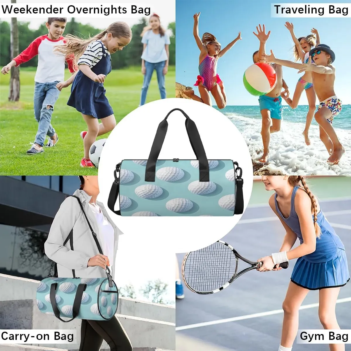 Gym Bags for Men Women Golf Balls Sports Duffel Bags Carry On Travel Duffle Bag with Detachable Adjustable Shoulder Strap Overnight Weekender Bag