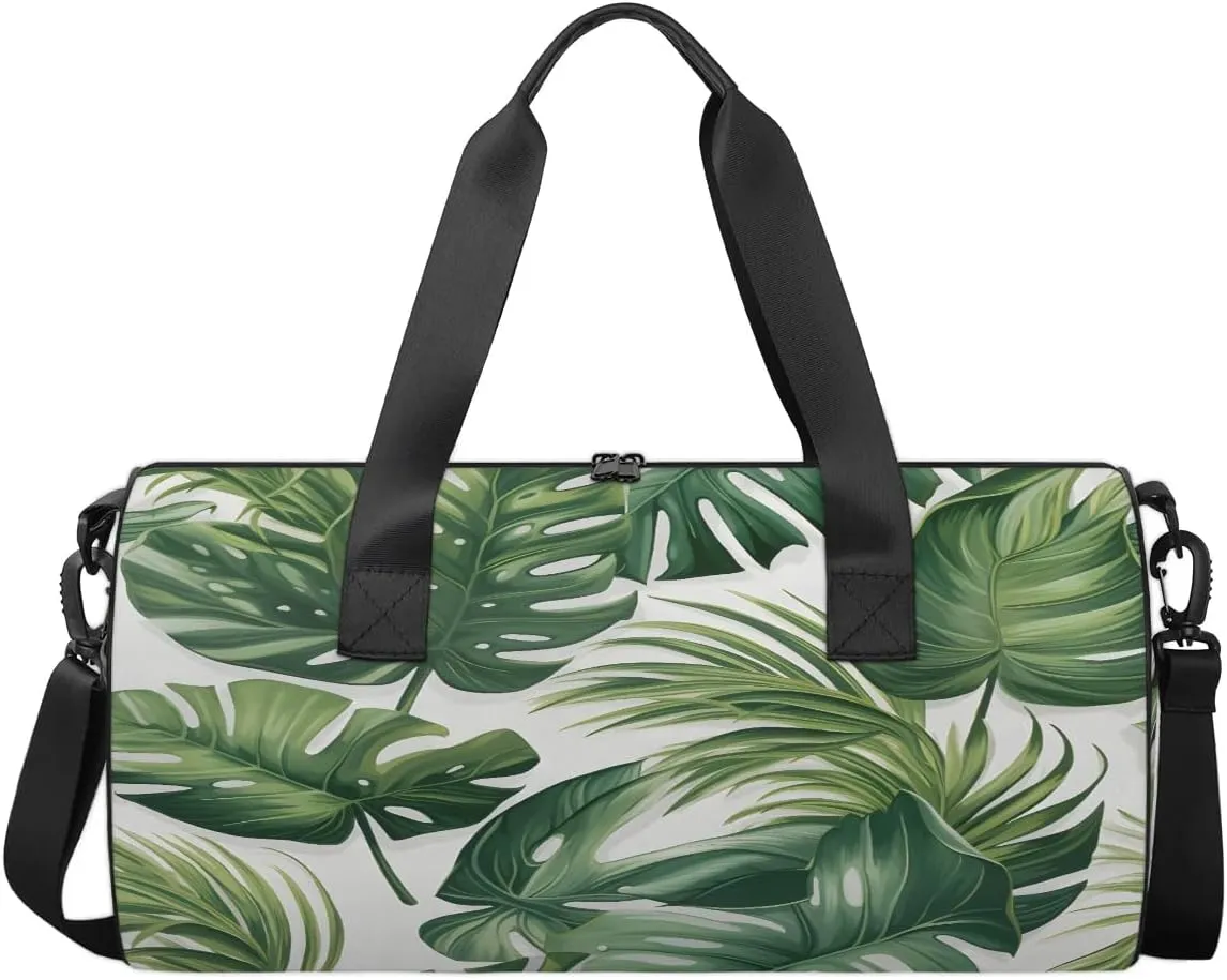 Gym Bags for Men Women Palm Leaves Sports Duffel Bags Carry On Travel Duffle Bag with Detachable Adjustable Shoulder Strap Overnight Weekender Bag