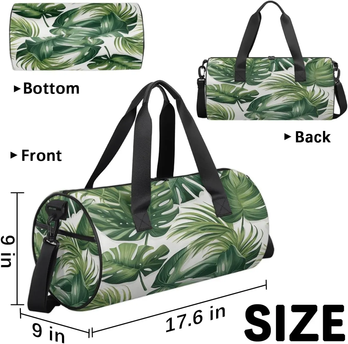 Gym Bags for Men Women Palm Leaves Sports Duffel Bags Carry On Travel Duffle Bag with Detachable Adjustable Shoulder Strap Overnight Weekender Bag