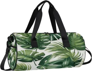 Gym Bags for Men Women Palm Leaves Sports Duffel Bags Carry On Travel Duffle Bag with Detachable Adjustable Shoulder Strap Overnight Weekender Bag