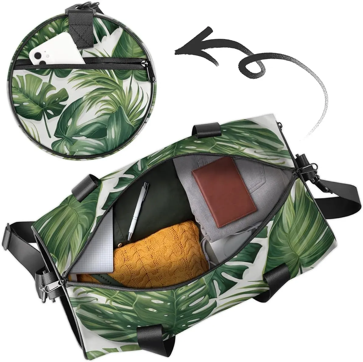 Gym Bags for Men Women Palm Leaves Sports Duffel Bags Carry On Travel Duffle Bag with Detachable Adjustable Shoulder Strap Overnight Weekender Bag