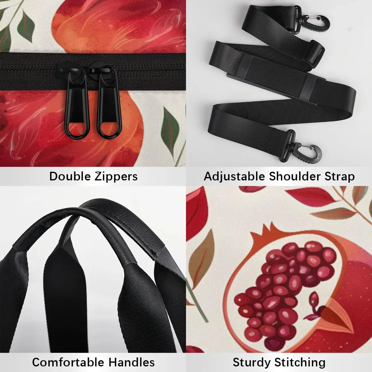 Gym Bags for Men Women Pomegranate Leaf Sports Duffel Bags Carry On Travel Duffle Bag with Detachable Adjustable Shoulder Strap Overnight Weekender Bag