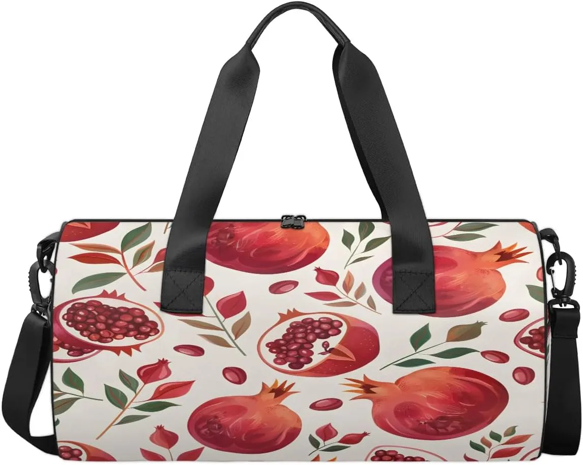 Gym Bags for Men Women Pomegranate Leaf Sports Duffel Bags Carry On Travel Duffle Bag with Detachable Adjustable Shoulder Strap Overnight Weekender Bag