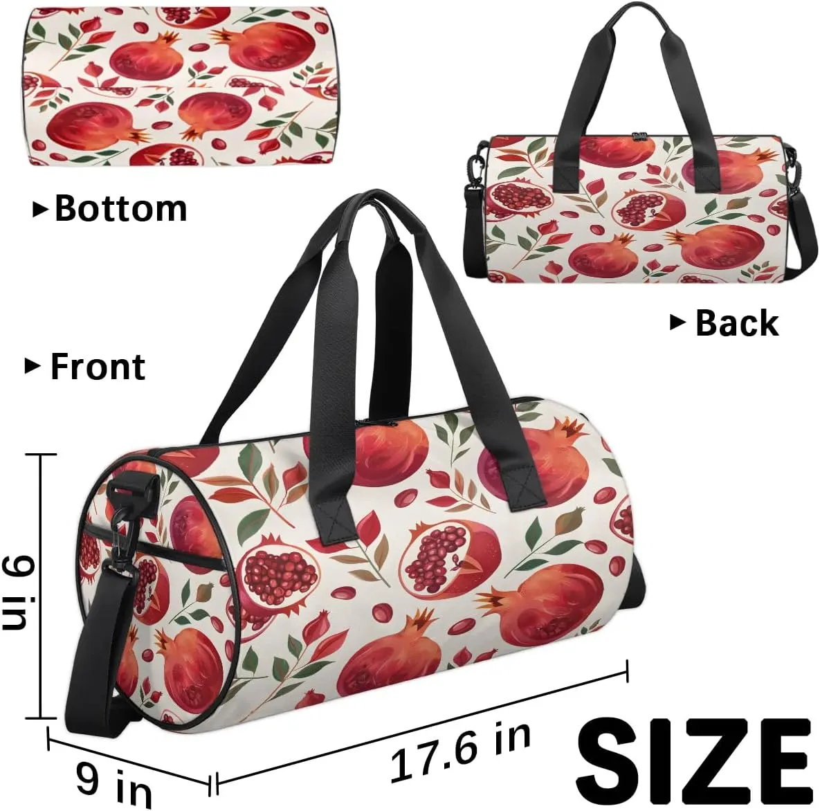 Gym Bags for Men Women Pomegranate Leaf Sports Duffel Bags Carry On Travel Duffle Bag with Detachable Adjustable Shoulder Strap Overnight Weekender Bag