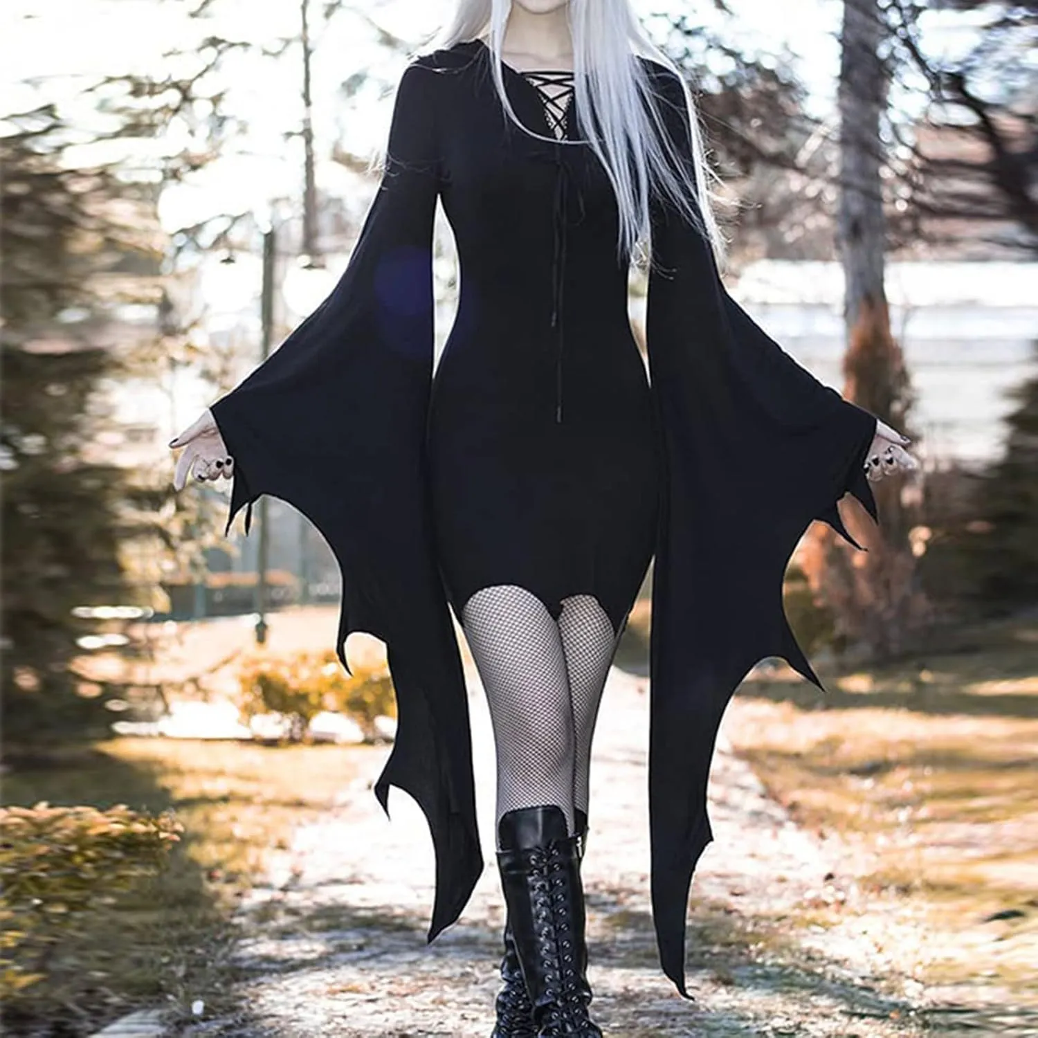 Halloween Sexy Dress for Women - Bat Wing Sleeves Vintage Gothic Goth Party Costume - Cosplay Animal Fancy Dress