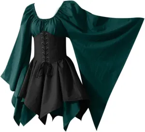 Halloween Sexy Dress for Women - Bat Wing Sleeves Vintage Gothic Goth Party Costume - Cosplay Animal Fancy Dress