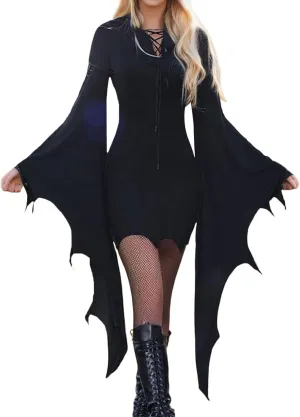 Halloween Sexy Dress for Women - Bat Wing Sleeves Vintage Gothic Goth Party Costume - Cosplay Animal Fancy Dress