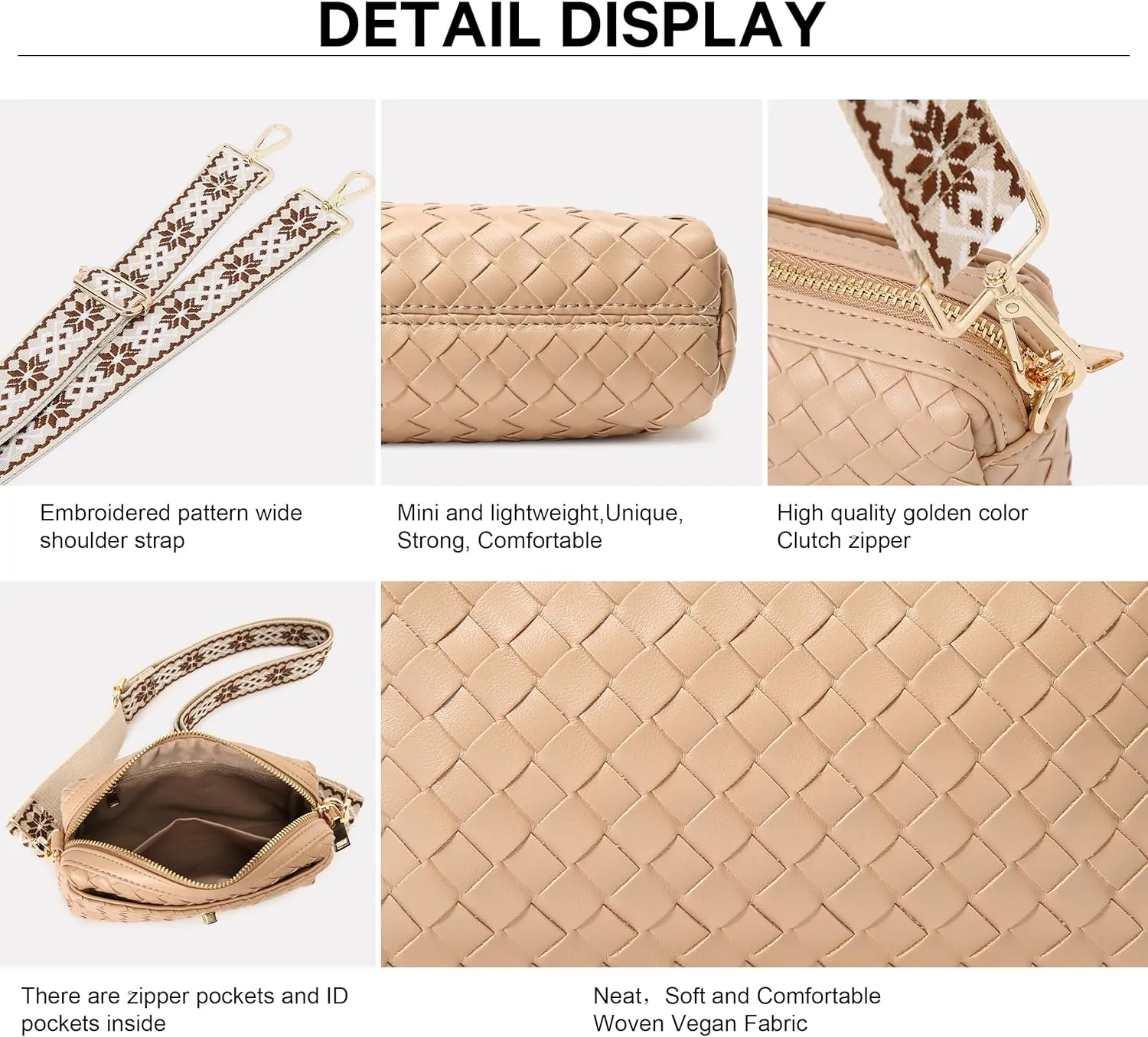 Handwoven Crossbody Bag for Women, Shoulder Purse with Adjustable Strap Lightweight Summer Festival Bag Gift