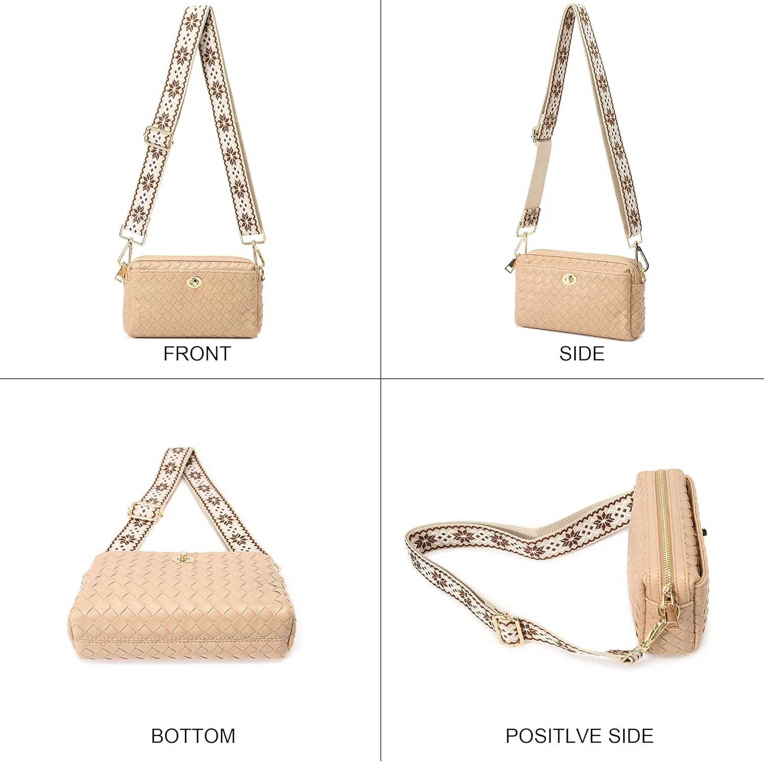 Handwoven Crossbody Bag for Women, Shoulder Purse with Adjustable Strap Lightweight Summer Festival Bag Gift