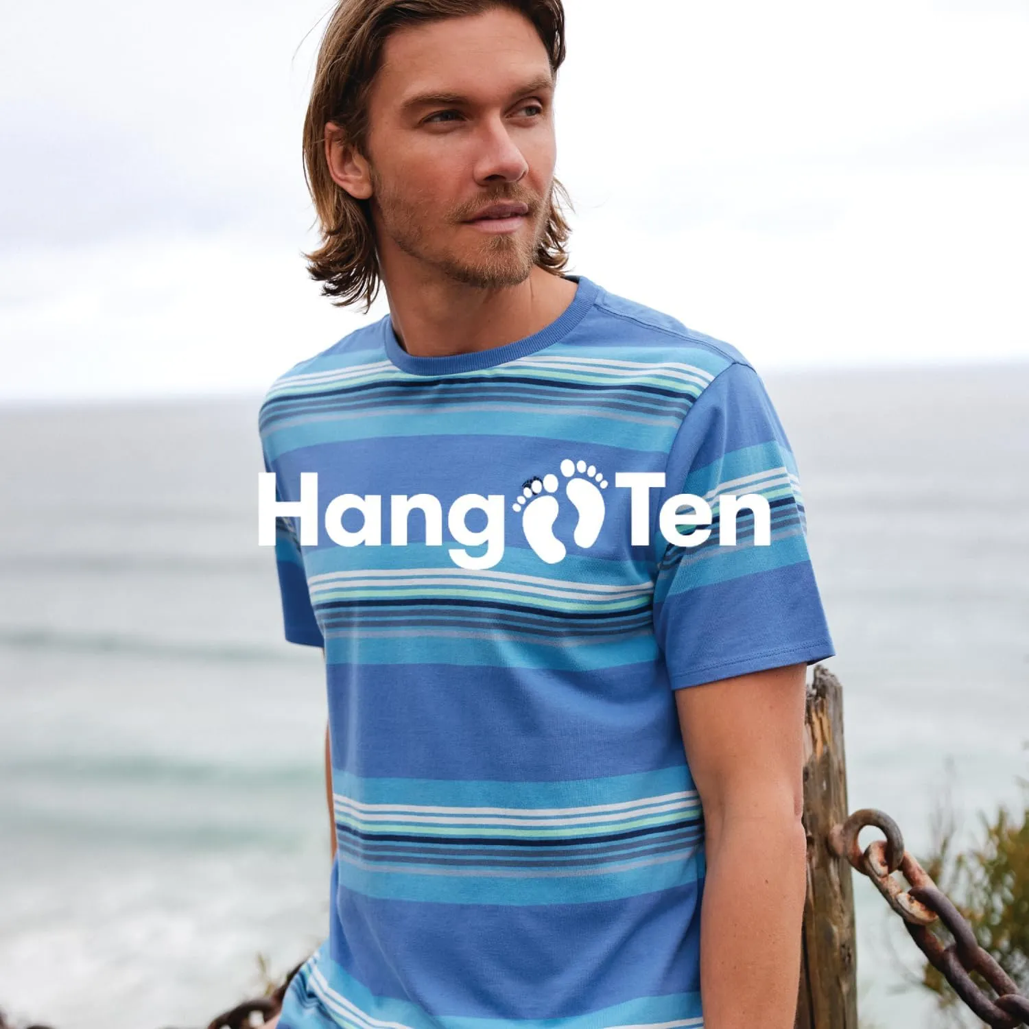 Hang Ten Mens Kel Stripe Knit T-Shirt - Casual Shirts for Men - Vintage Inspired Short Sleeve Knit Tee