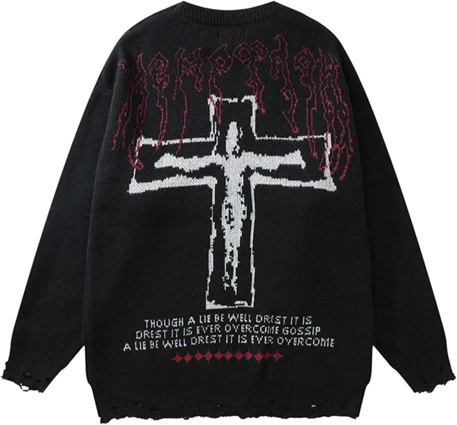 Harajuku Cross Knit Pullover Hip Hop Loose Pattern Sweater Y2k Universal Pullover Knit Gothic Long Sleeve Knit Sweater