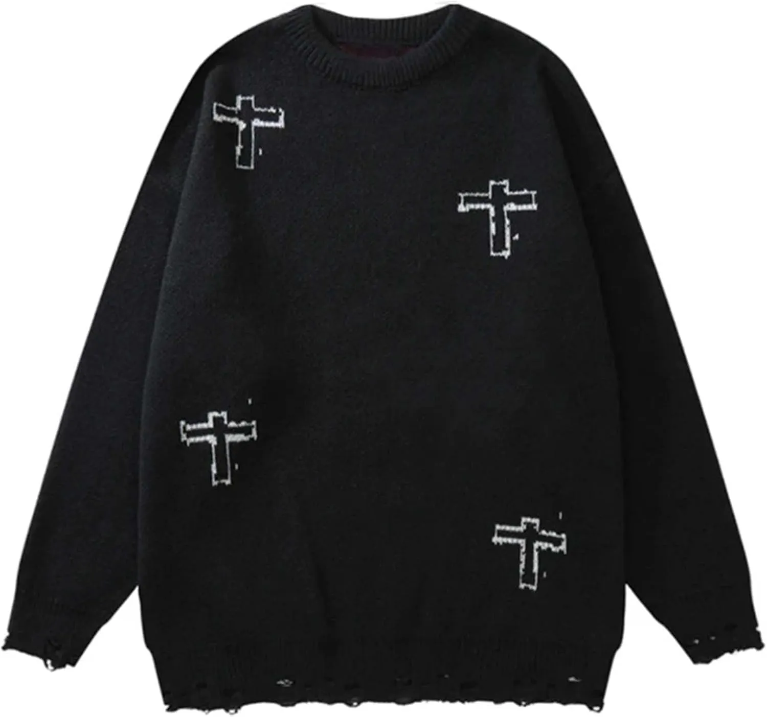 Harajuku Cross Knit Pullover Hip Hop Loose Pattern Sweater Y2k Universal Pullover Knit Gothic Long Sleeve Knit Sweater