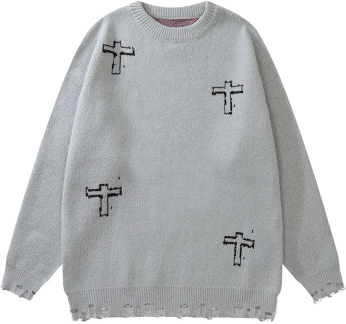 Harajuku Cross Knit Pullover Hip Hop Loose Pattern Sweater Y2k Universal Pullover Knit Gothic Long Sleeve Knit Sweater