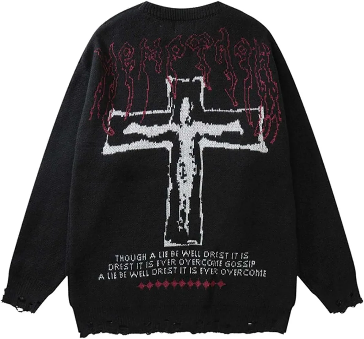 Harajuku Cross Knit Pullover Hip Hop Loose Pattern Sweater Y2k Universal Pullover Knit Gothic Long Sleeve Knit Sweater